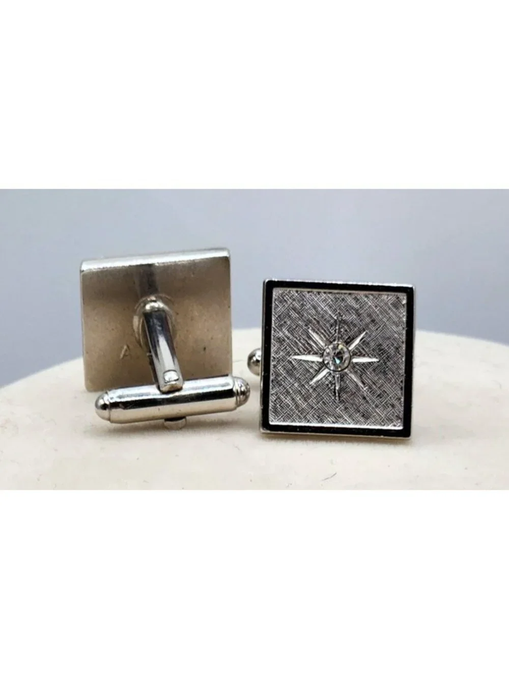 Nautical Star Square Sunburst Diamond Cufflinks - Vintage